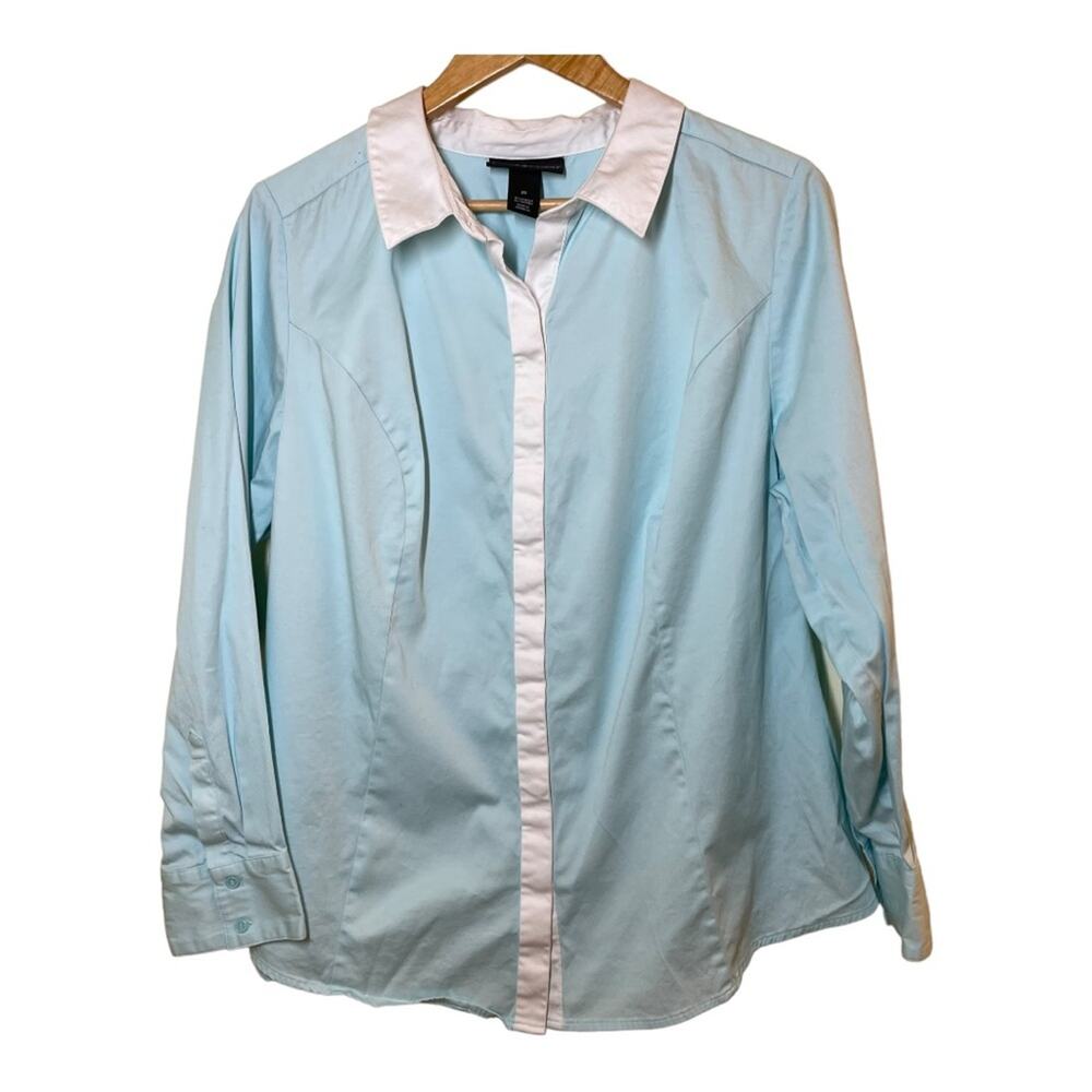 Lane Bryant Aqua Blue Button Front Shirt 20 Office Career